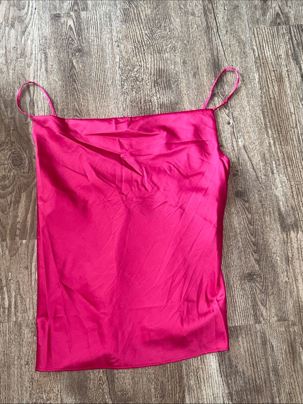 Satin Spaghetti-Strap Cami in Bright Fuchsia Pink
